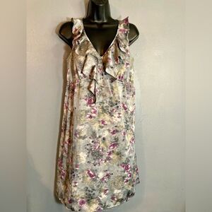 Loft gray&purple watercolor floral sleeveless dress